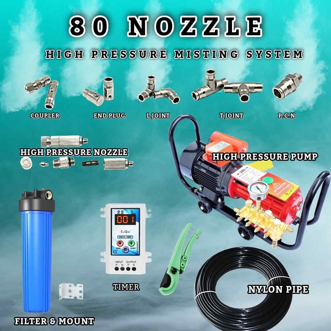 550 Ft Line | 80 Nozzle Power – 5600 sq ft High Pressure Ultra Cooling Misting Solution