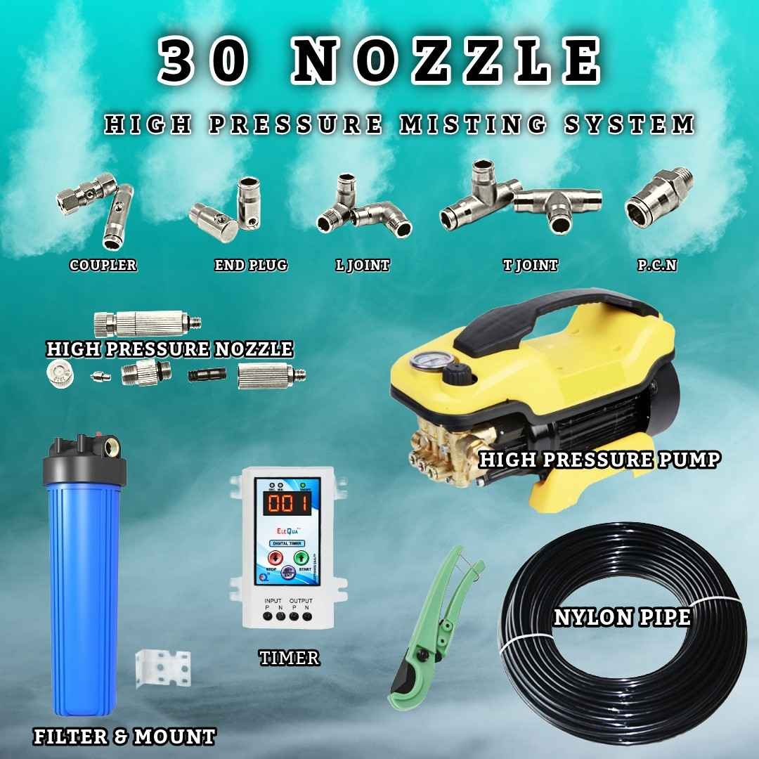 210 Ft Line | 30 Nozzle Power – 2100 sq ft High Pressure Ultra Cooling Misting Solution